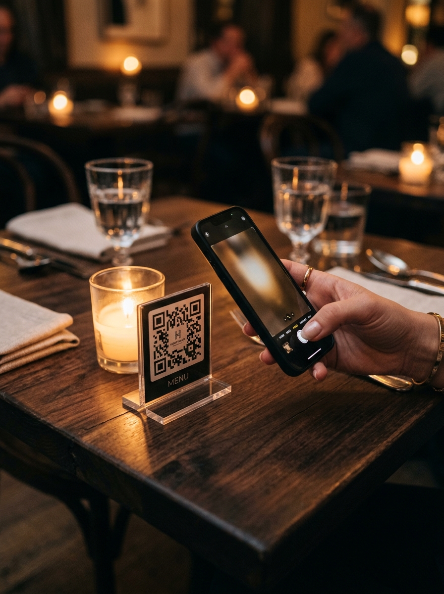 Guest scanning QR code at table