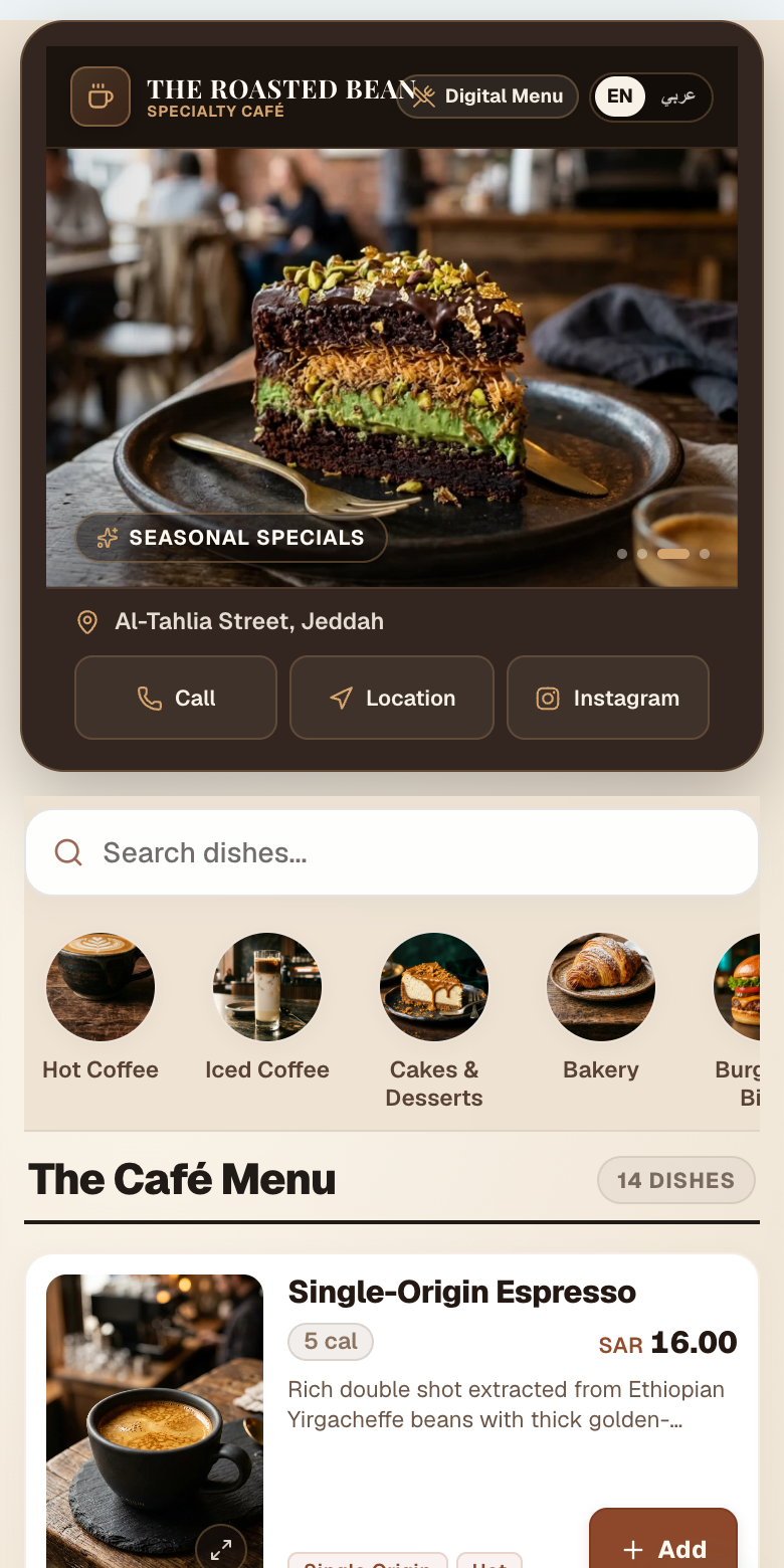 ROAST Specialty Café Menu Live Preview
